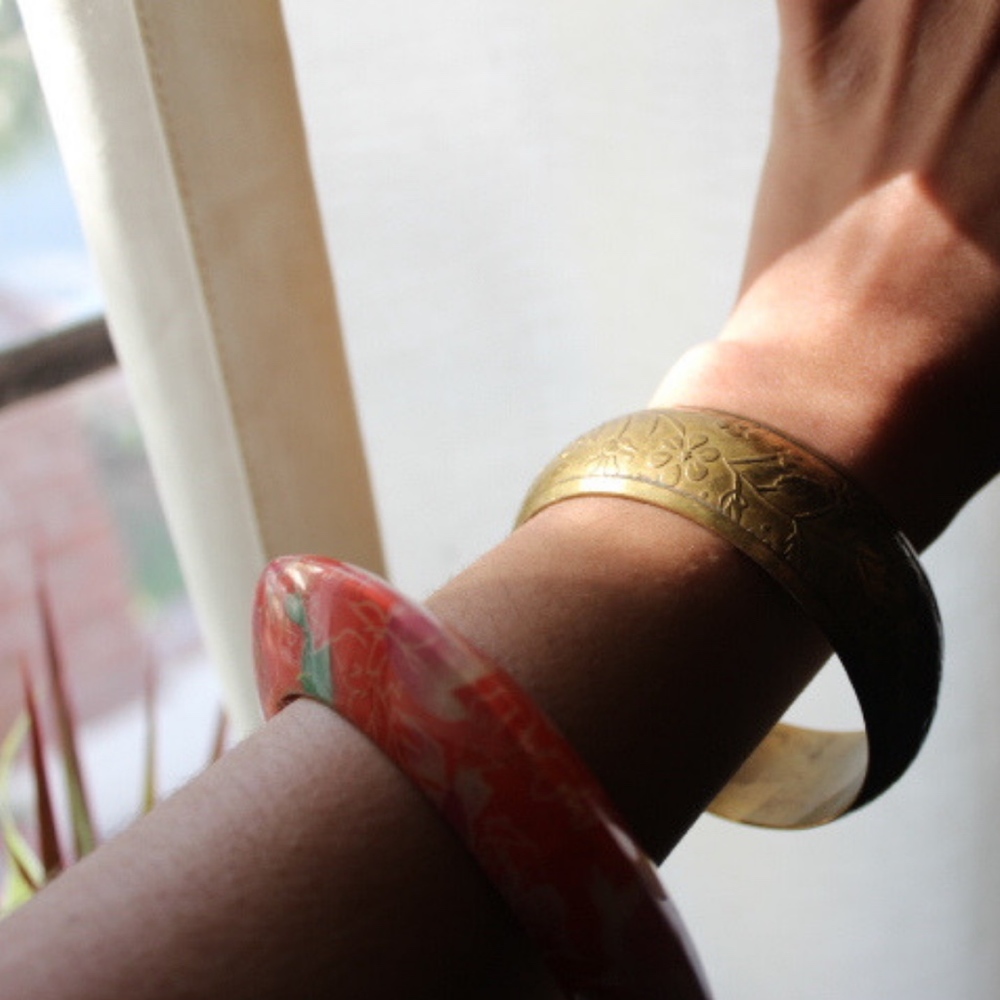 VINTAGE FLORAL STATEMENT BANGLE BRACELET METAL - Picture 4 of 6